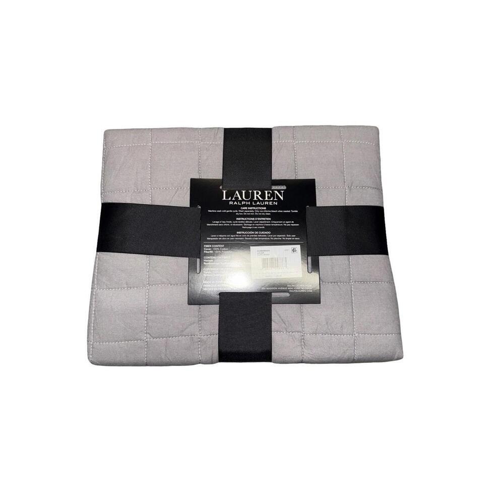 NEW Ralph Lauren ASHER Euro Sham Quilted 26" x 26" Gray 100% Cotton - Picture 2 of 2